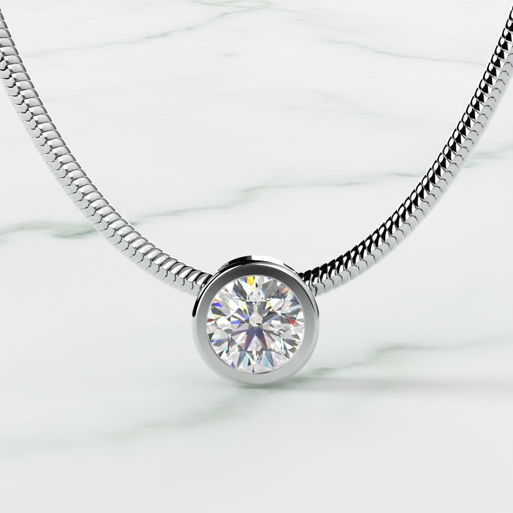 Diamond necklace on a light beige background