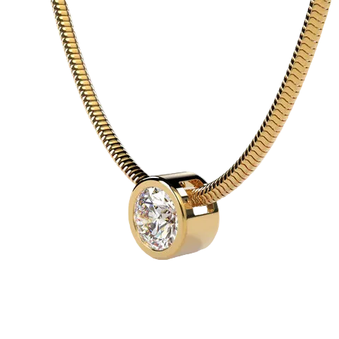 Gold necklace with a diamond pendant on a beige background