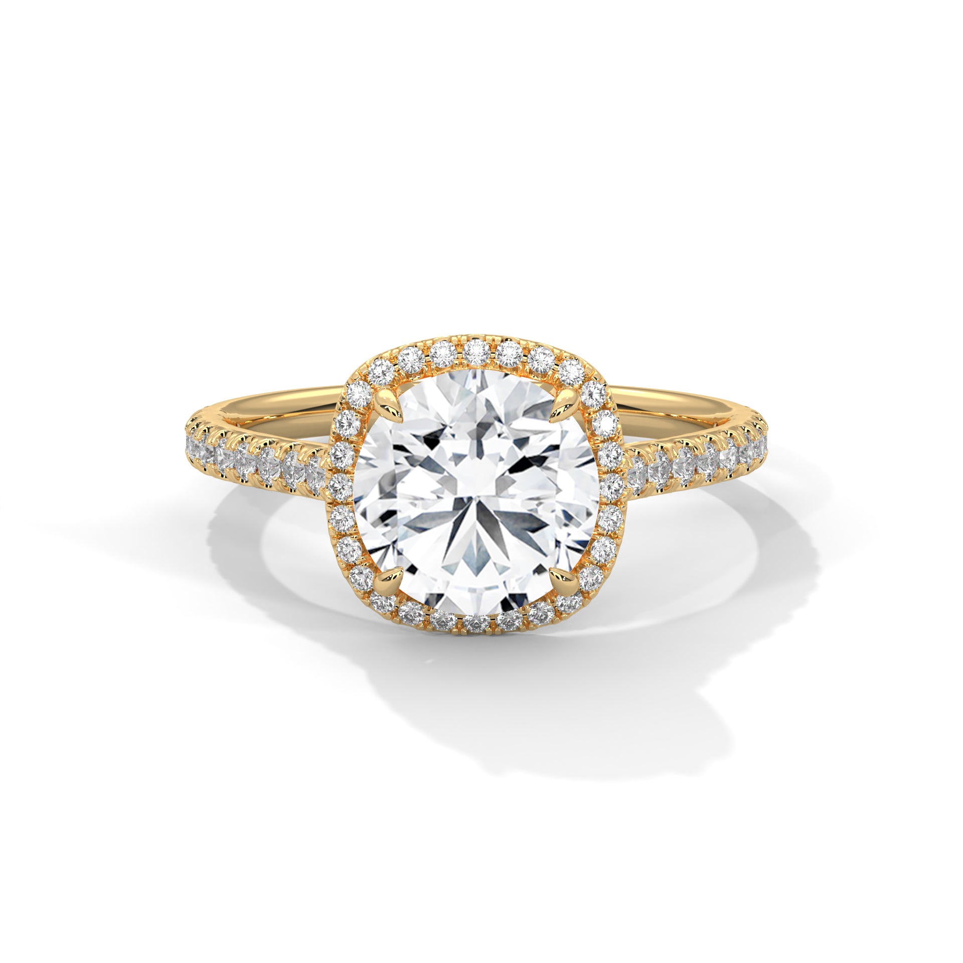 Cushion Halo Round Solitaire Engagement Ring