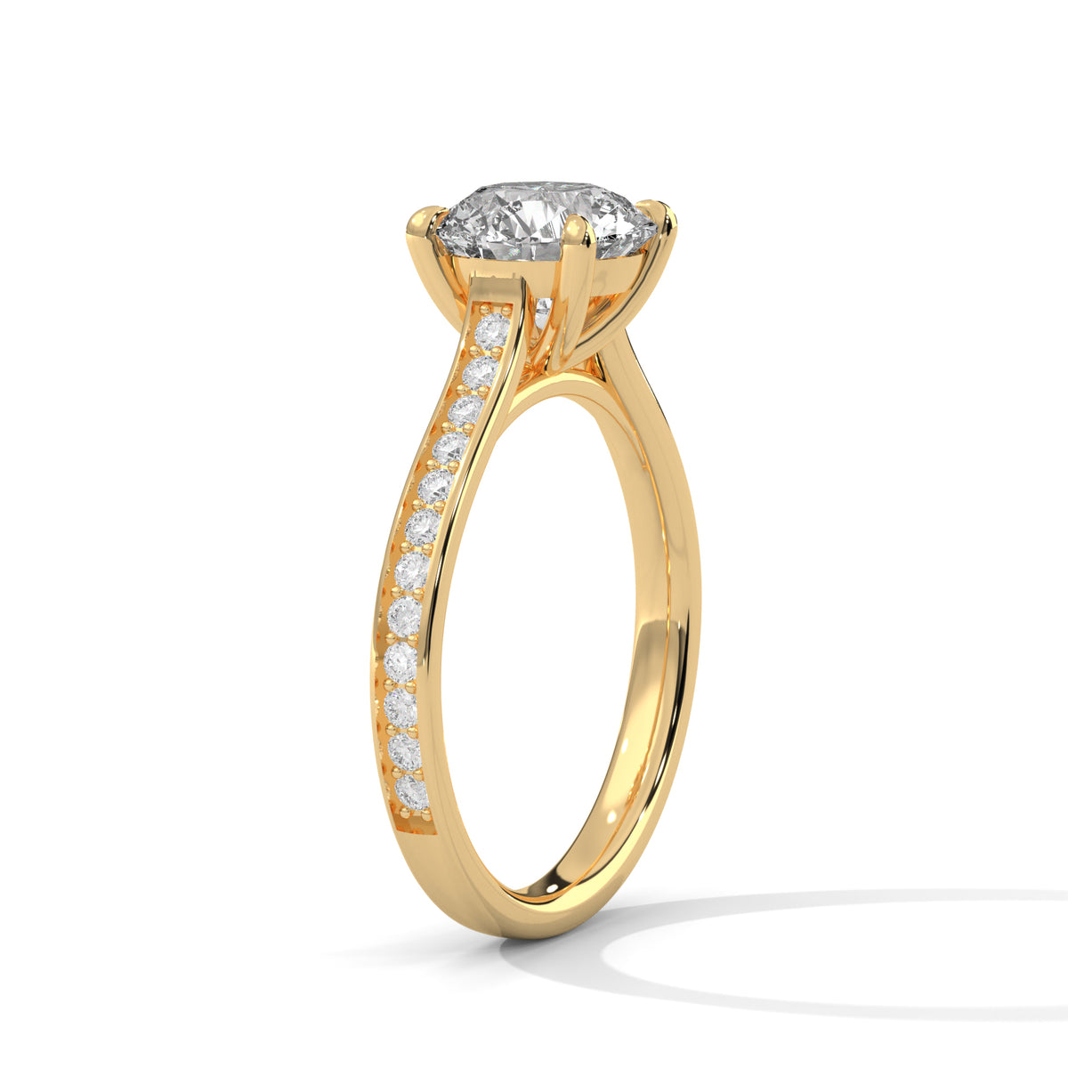 Gold ring with a diamond on a white background