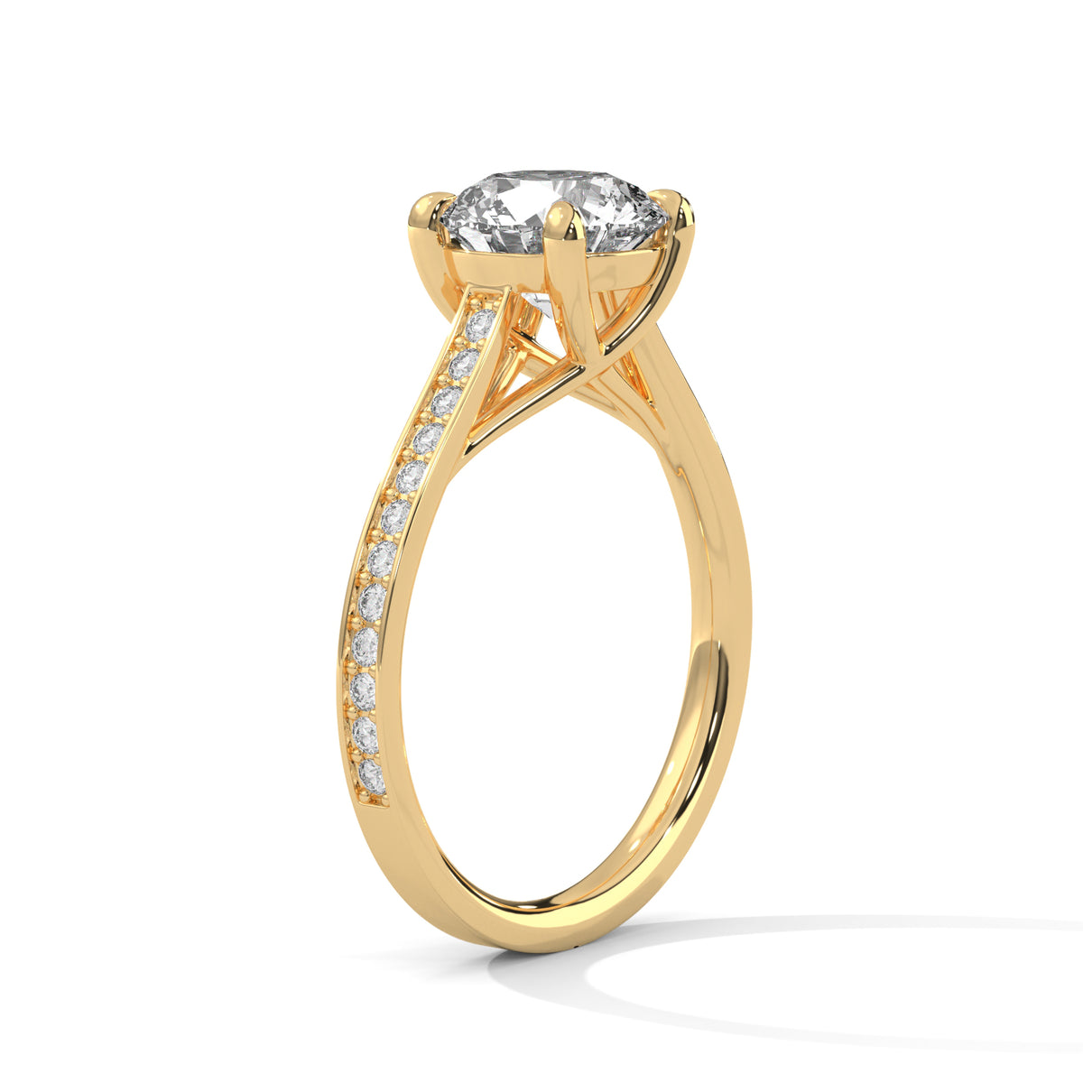 Gold ring with a diamond on a white background