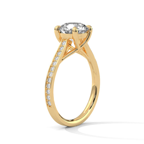Gold ring with a diamond on a white background