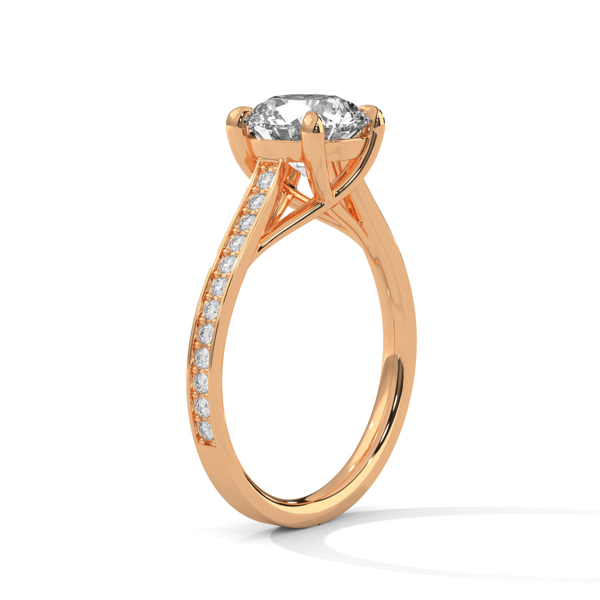 Gold ring with a diamond on a white background
