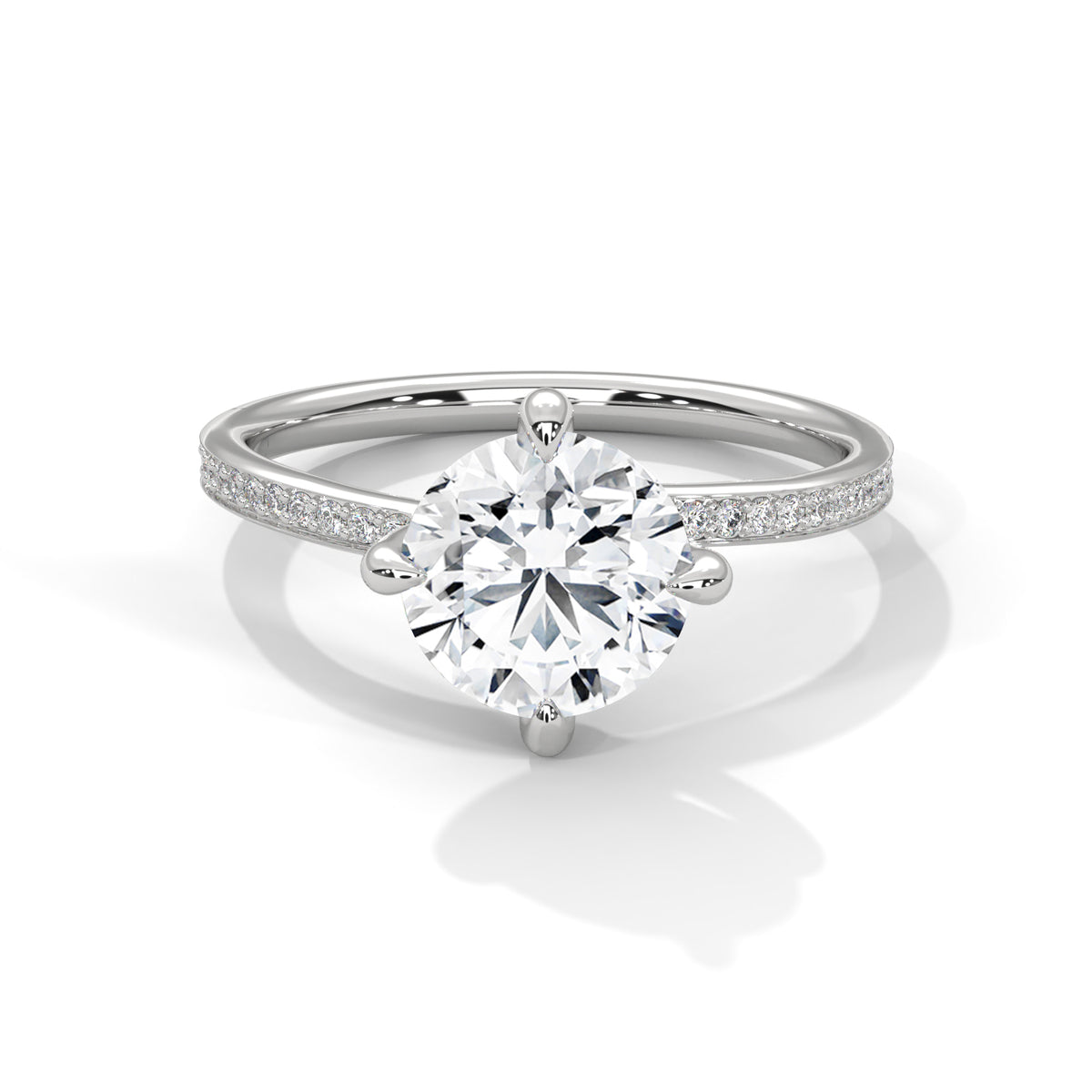Diamond ring with a white gemstone on a white background