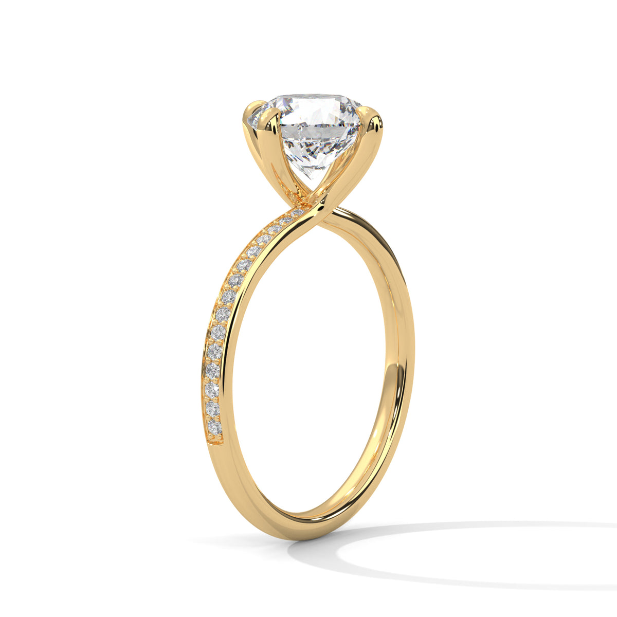 Gold ring with a diamond on a white background