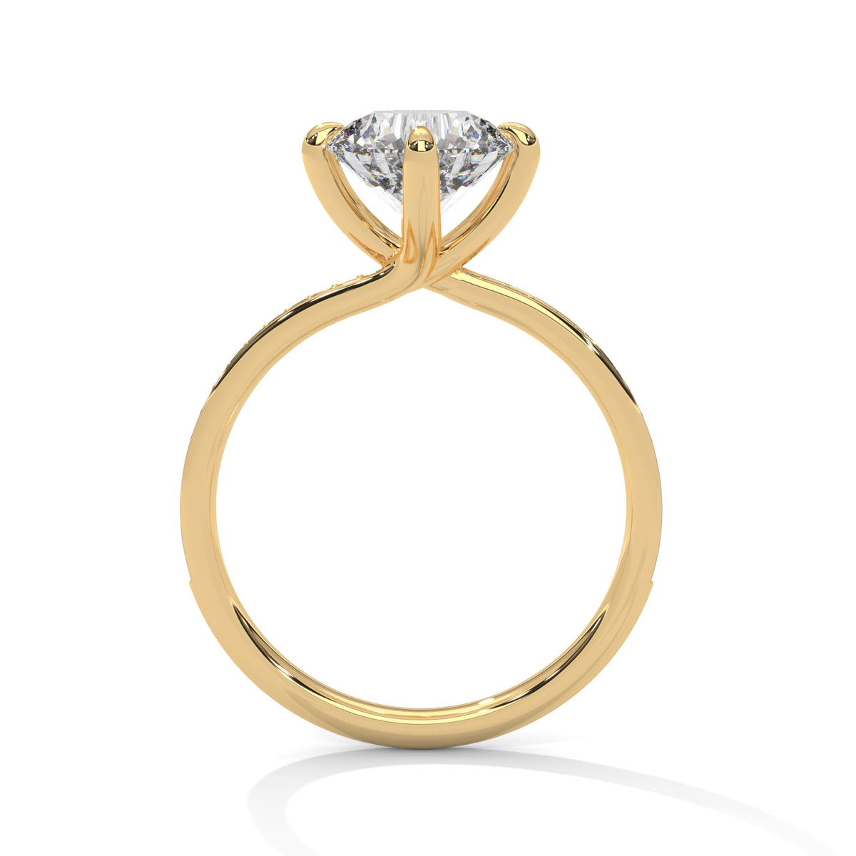 Gold ring with a diamond on a white background