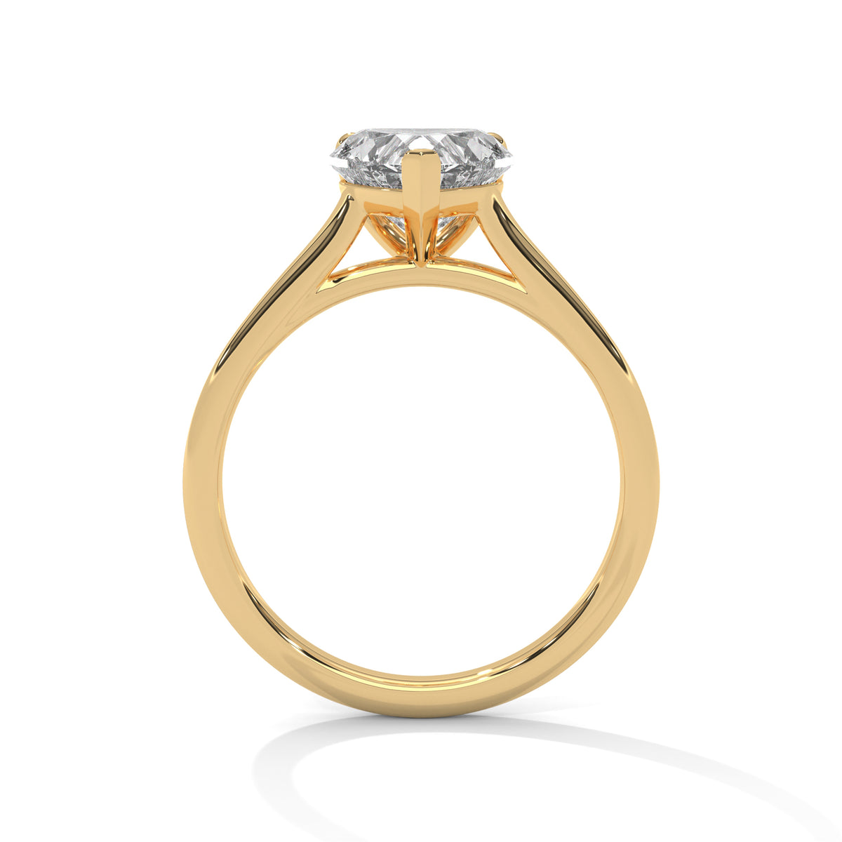 Rose gold ring with a diamond on a white background