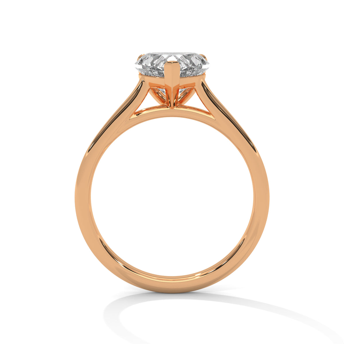 Rose gold ring with a diamond on a white background