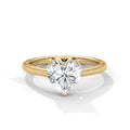Rose gold ring with a heart-shaped diamond on a white background
