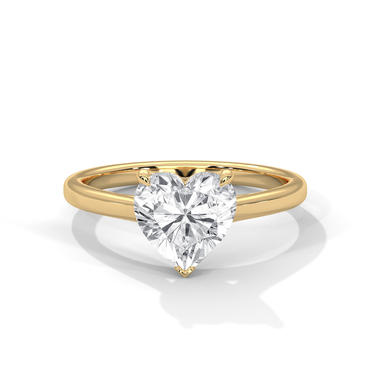 Rose gold ring with a heart-shaped diamond on a white background
