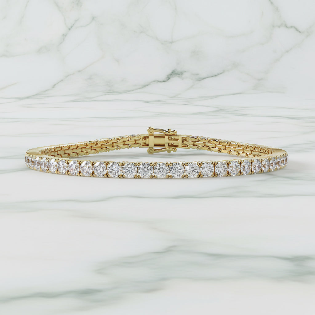 Gold bracelet with diamonds on a beige background