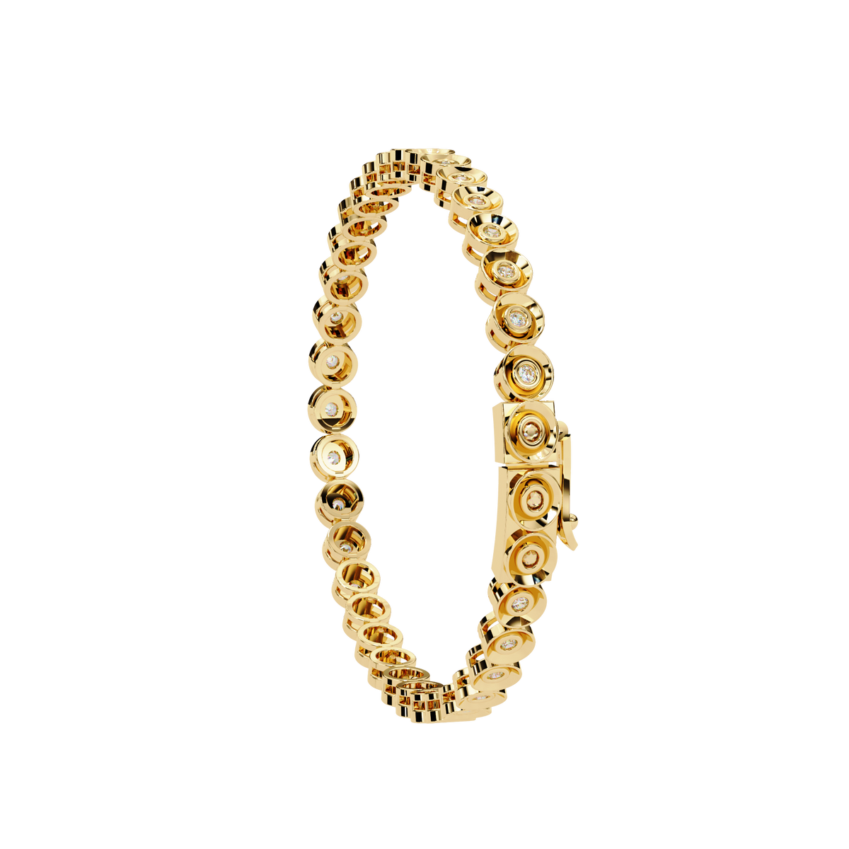 Gold bracelet with floral design on a white background