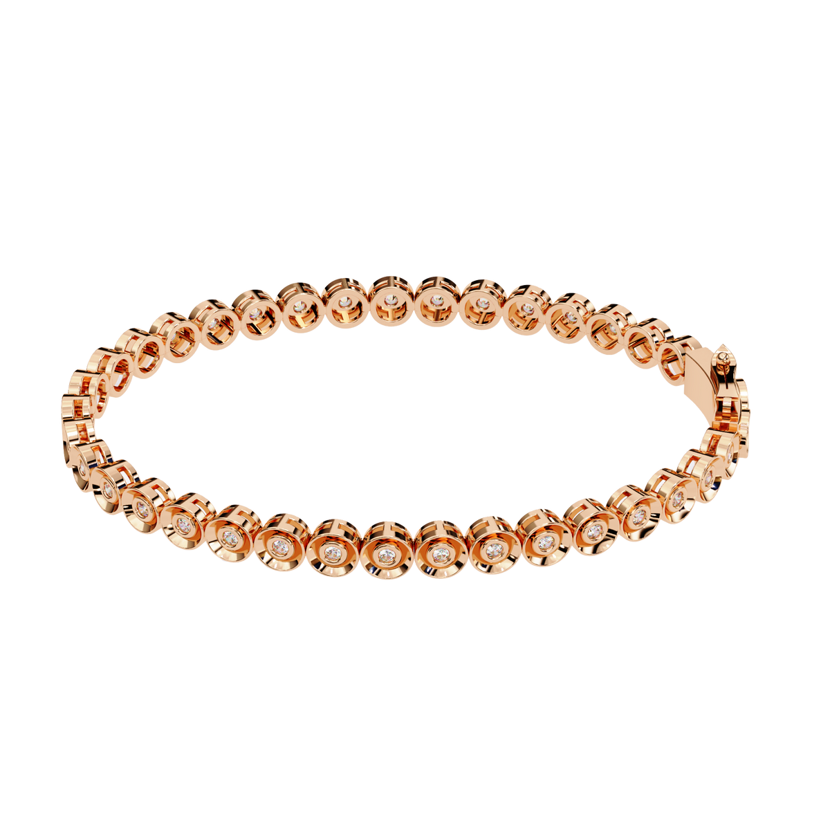 Rose gold bracelet with small diamonds on a white background