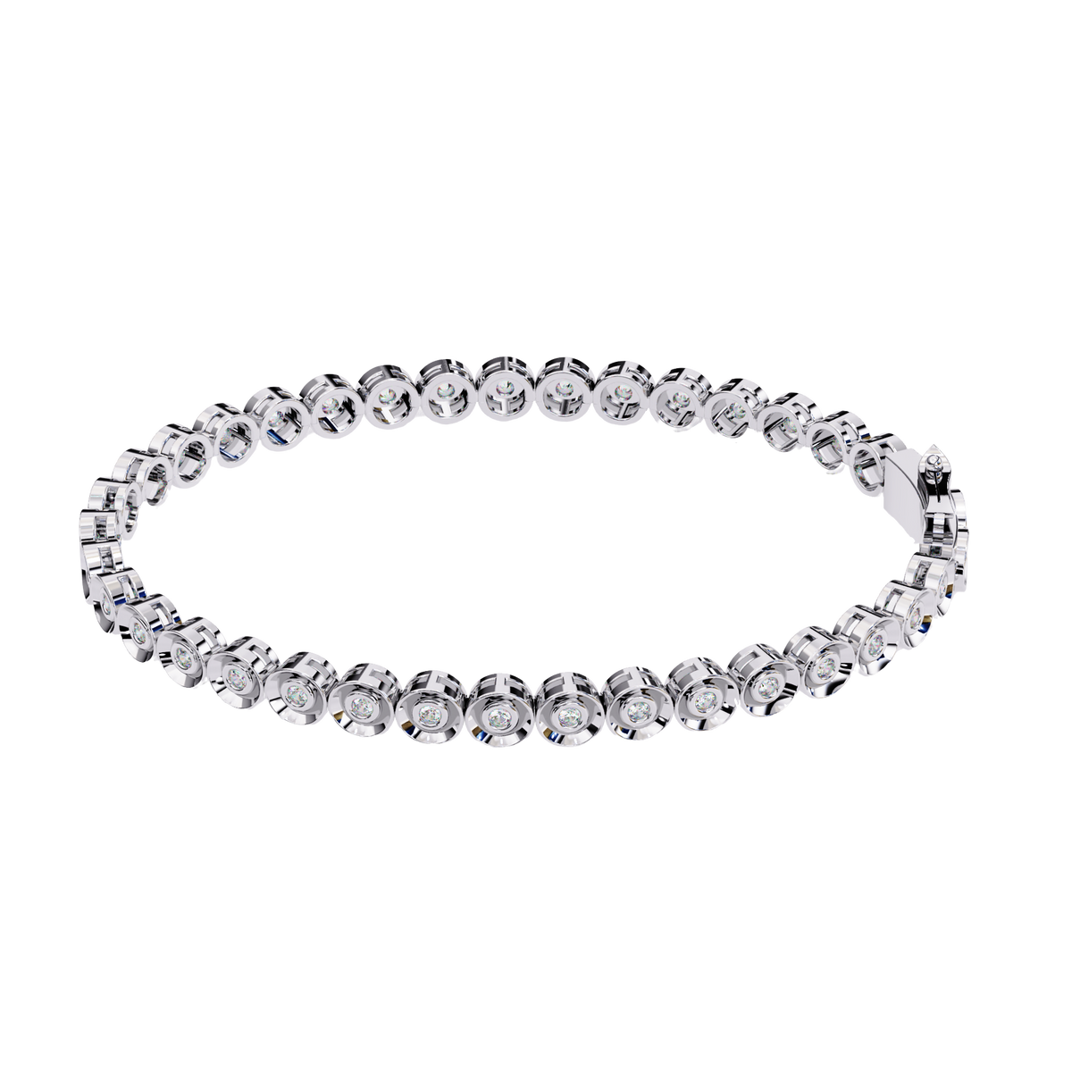 Silver bracelet with clear gemstones on a white background