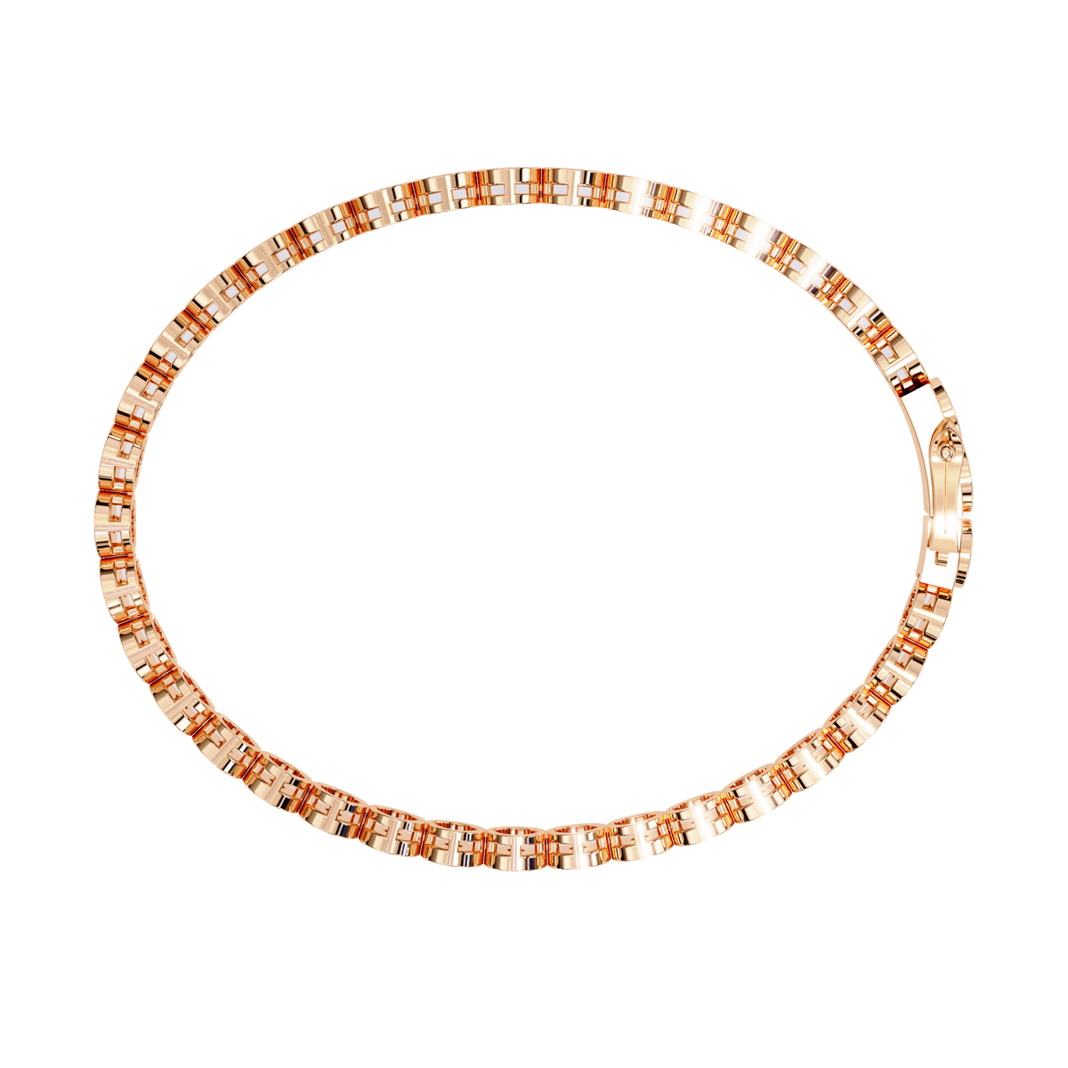Necklace with rose gold and silver beads on a white background
