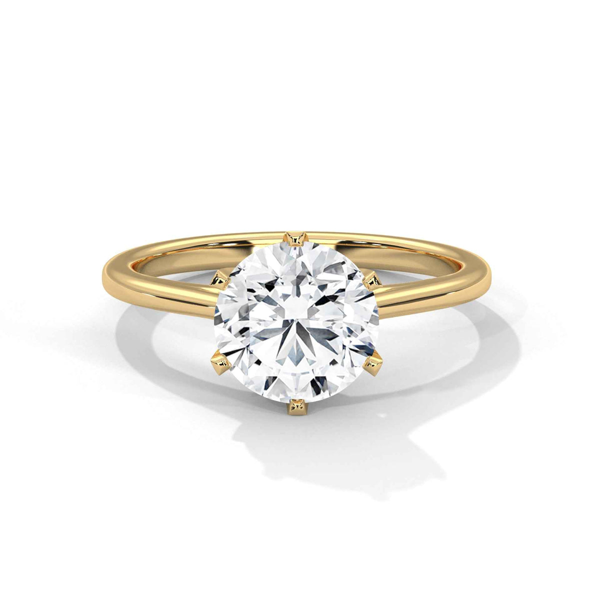 Iconic Six-Prong Round Brilliant Diamond Solitaire Engagement Ring with Architectural Cathedral Shank