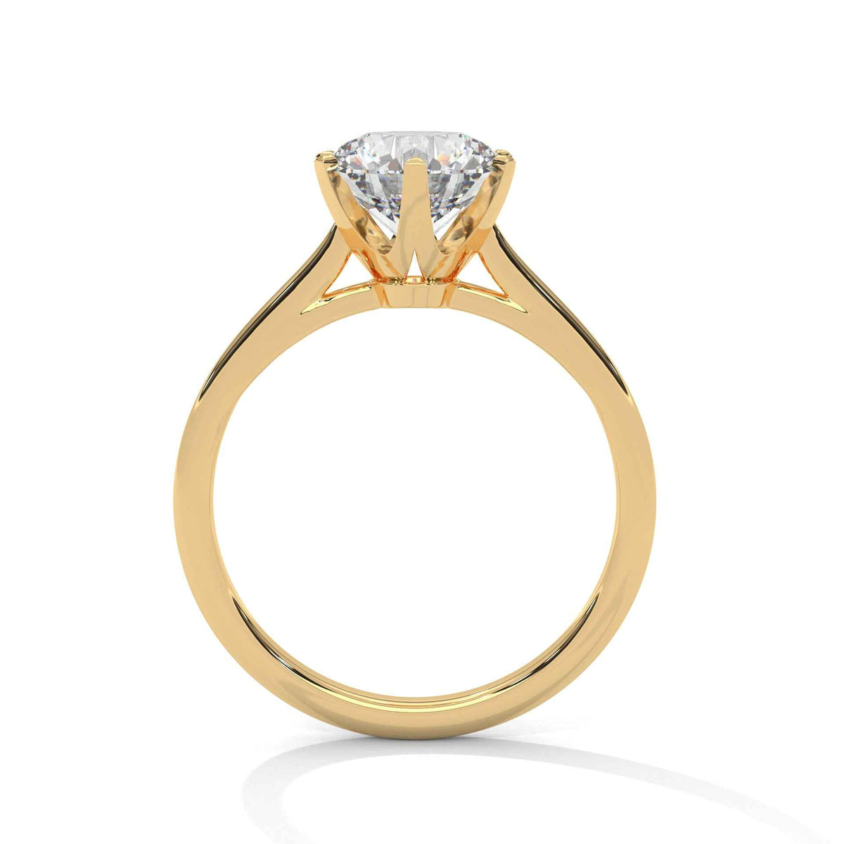 Iconic Six-Prong Round Brilliant Diamond Solitaire Engagement Ring with Architectural Cathedral Shank
