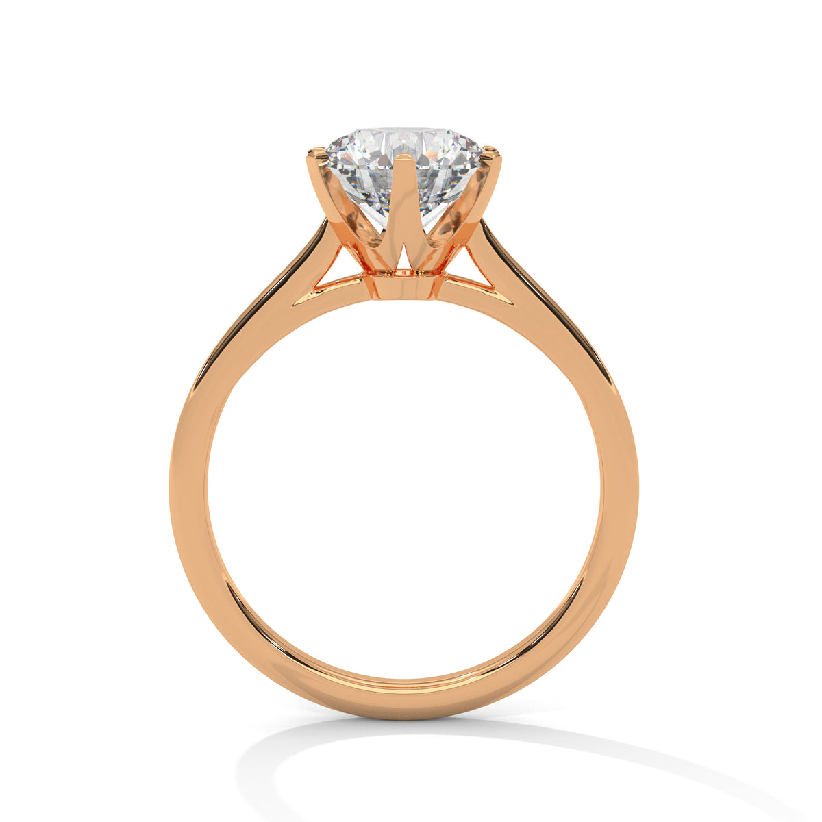 Rose gold ring with a diamond on a white background