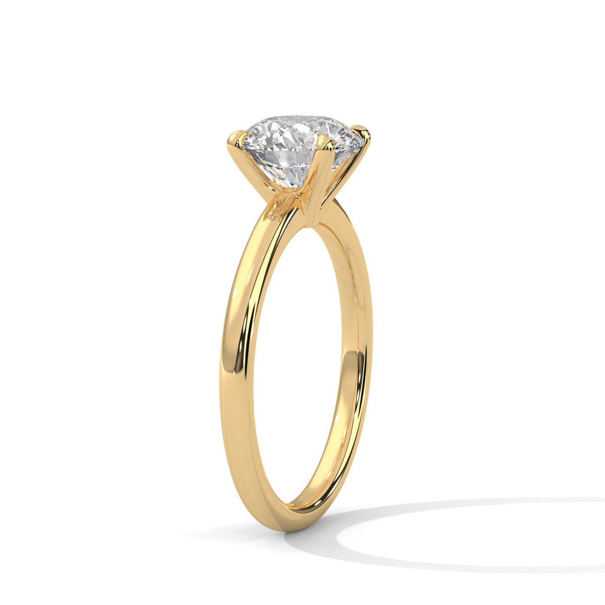 Gold ring with a diamond on a white background