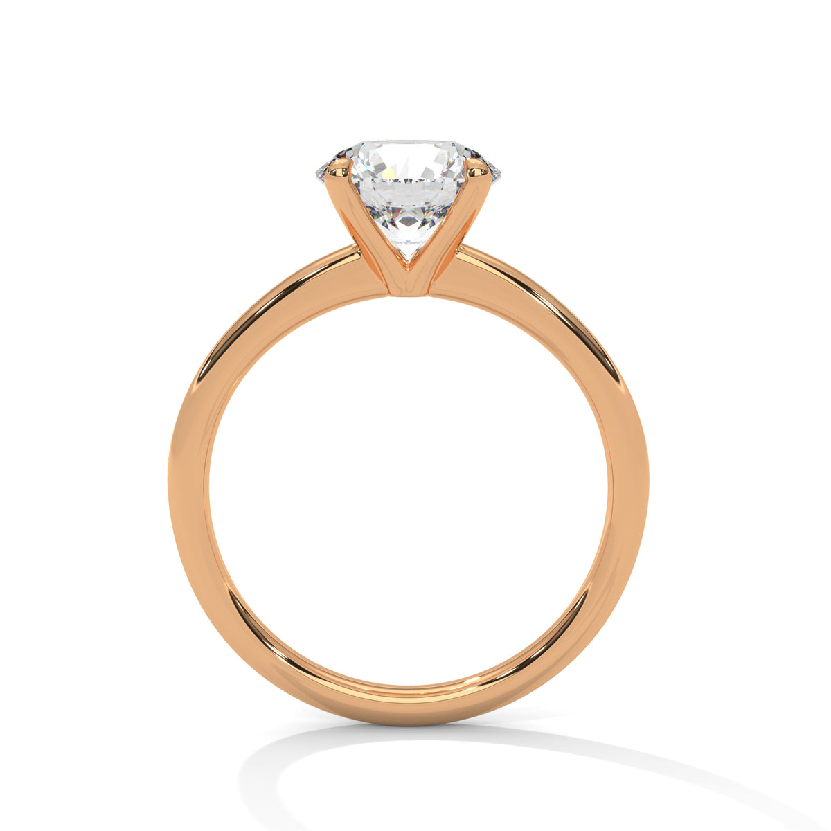 Rose gold ring with a diamond on a white background