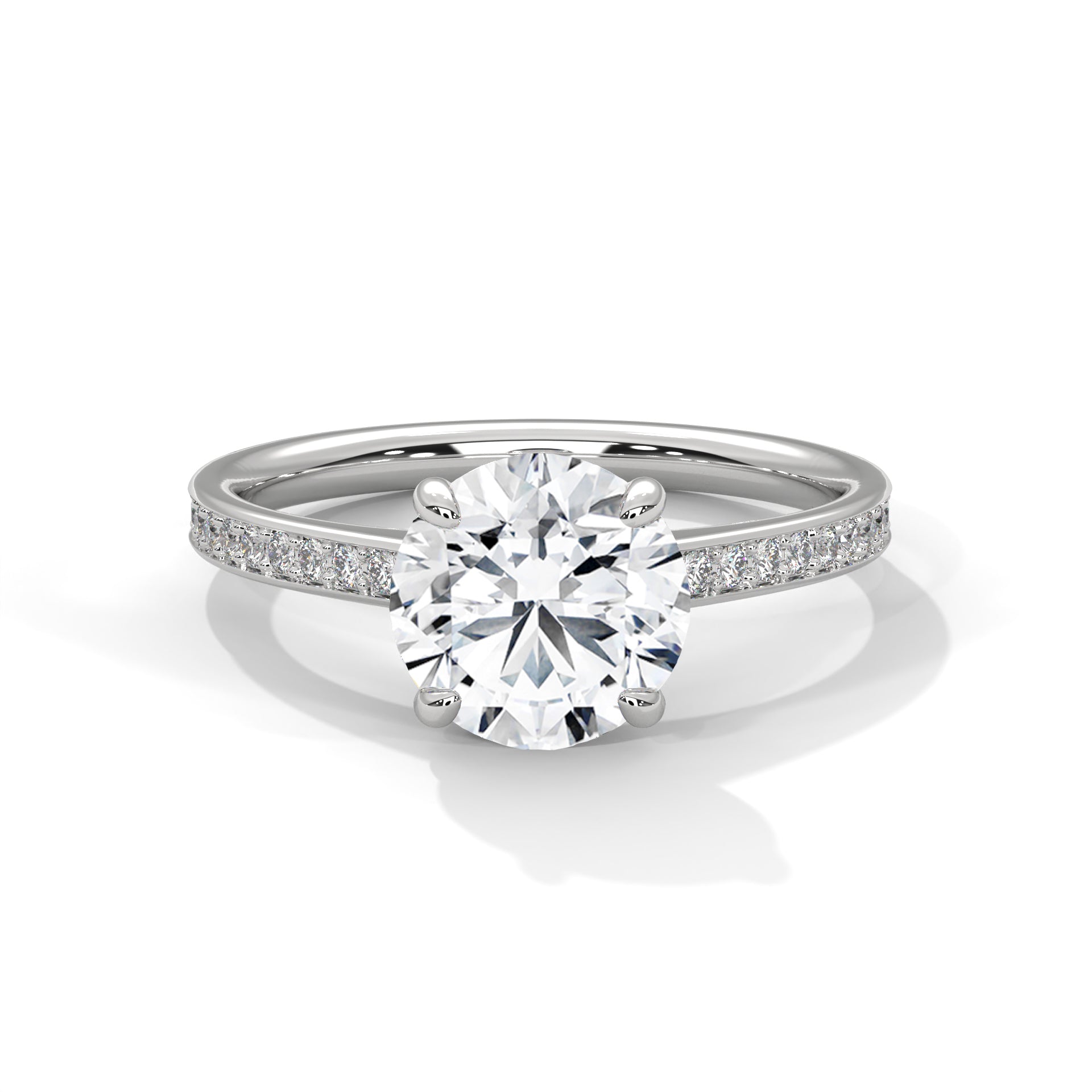 Diamond ring with a white gemstone on a white background
