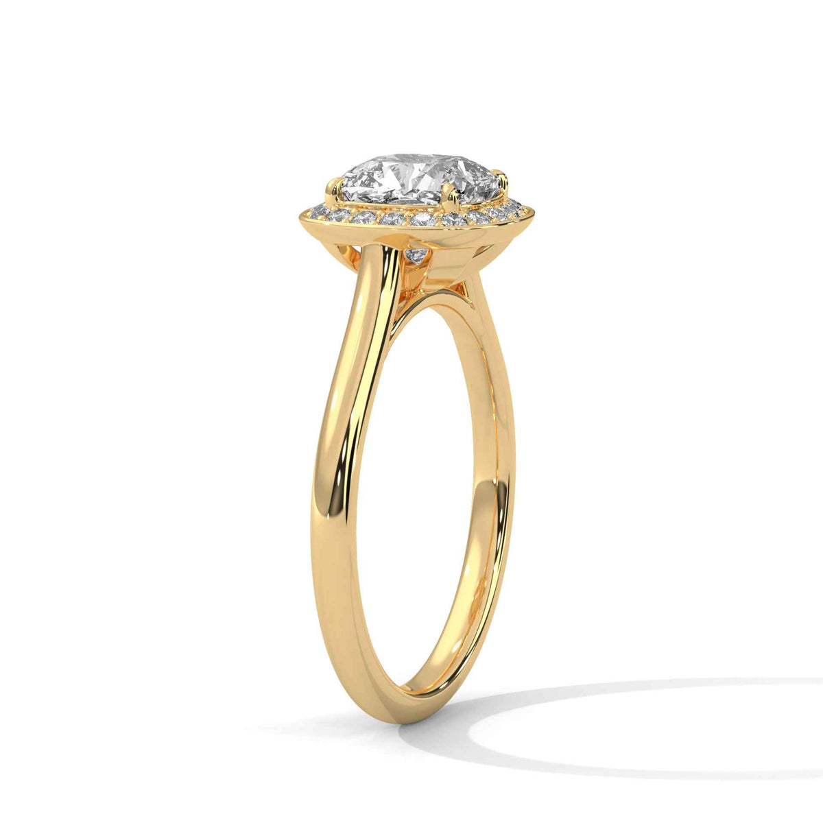 Cushion Cut Lab Grown Diamond Milgrain Halo Engagement Ring