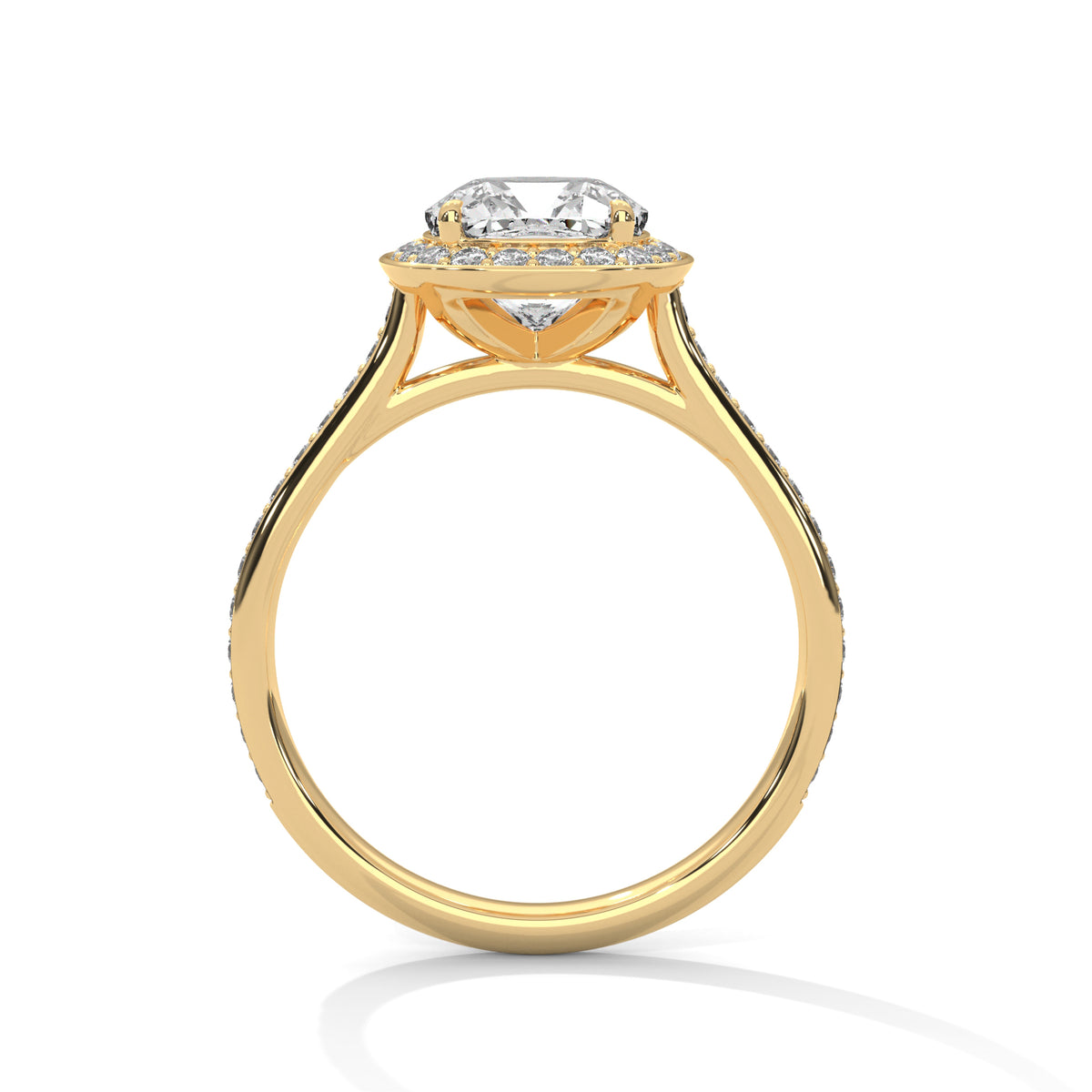 Anillo de compromiso con halo milgrain vintage y brazo pavé para cojín cuadrado