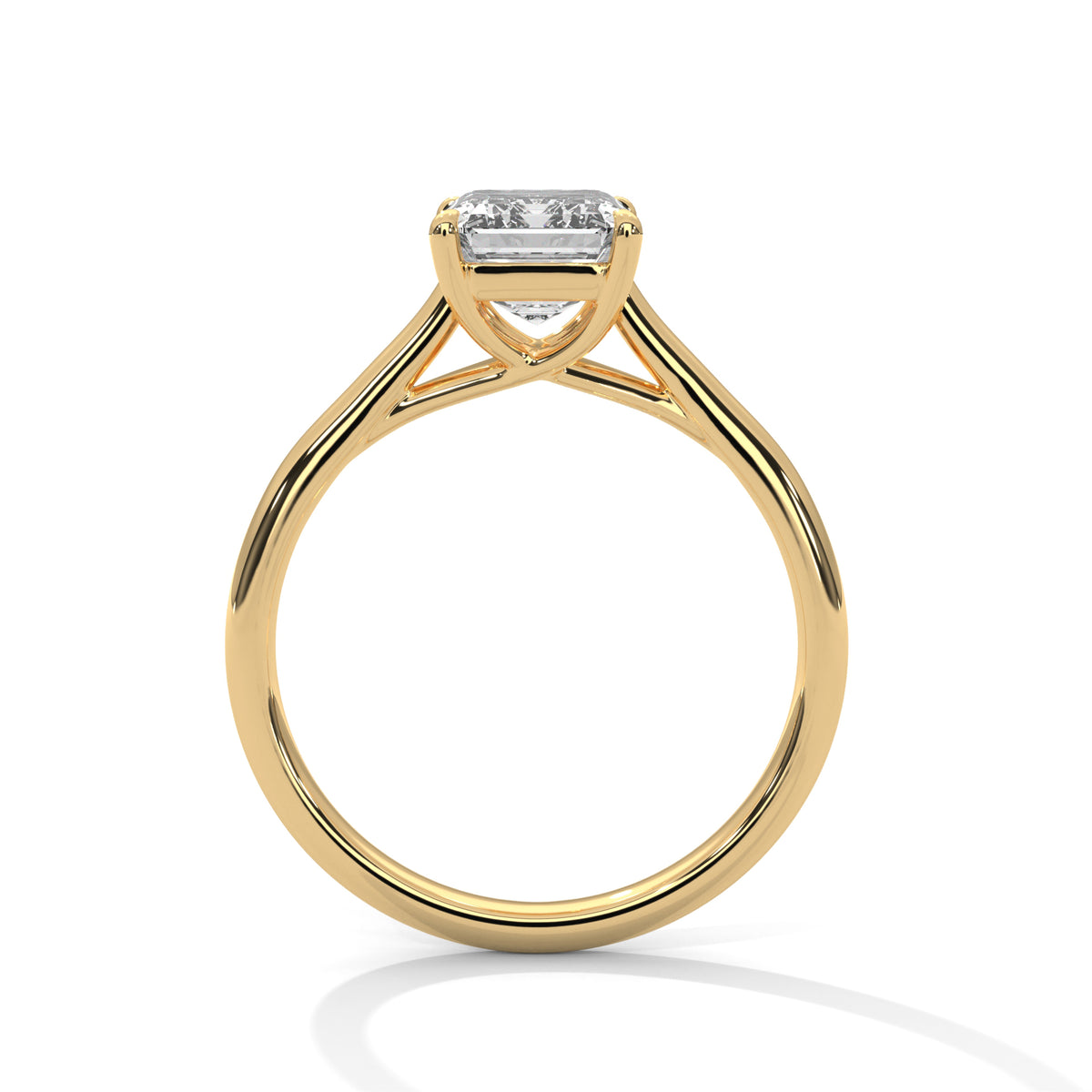 Gold ring with a diamond on a white background