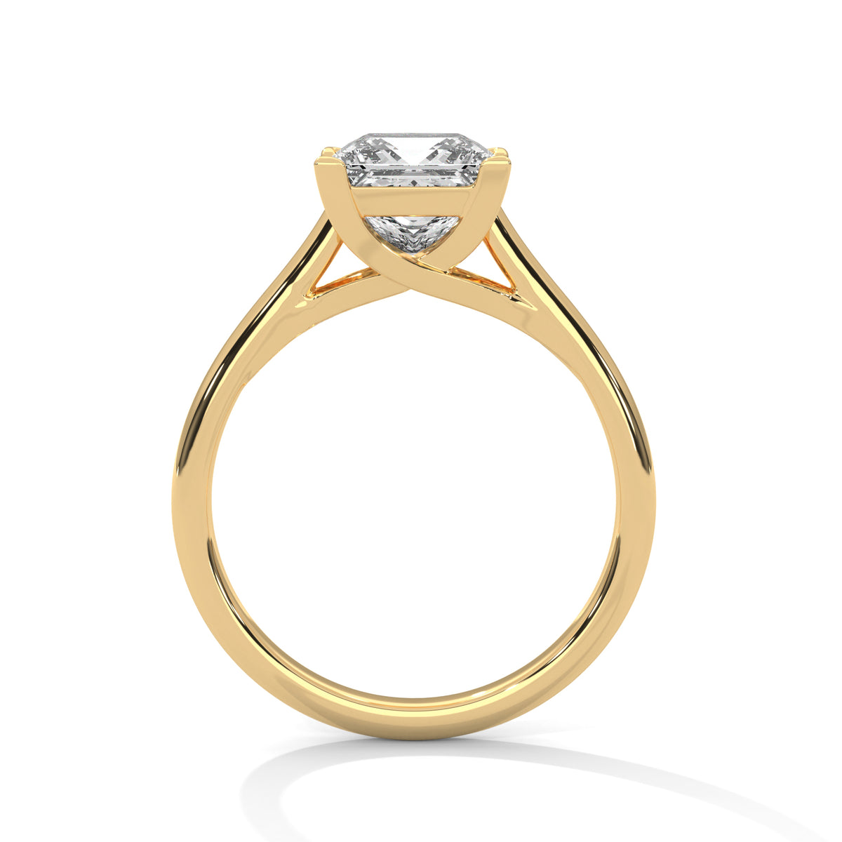Gold ring with a diamond on a white background