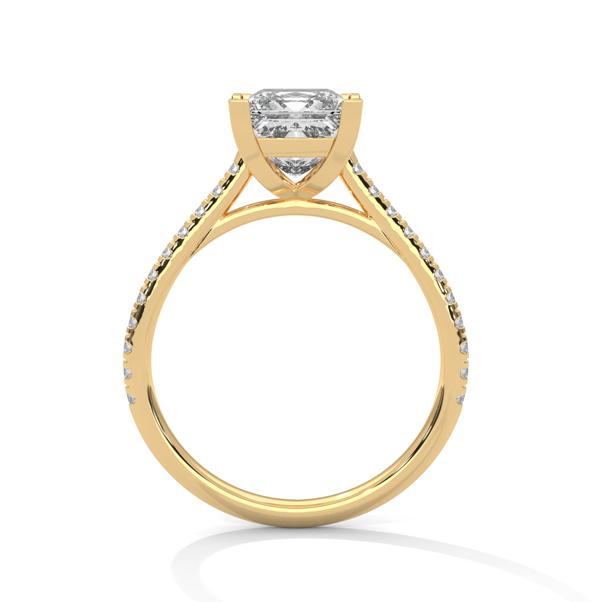 Gold ring with a diamond on a white background