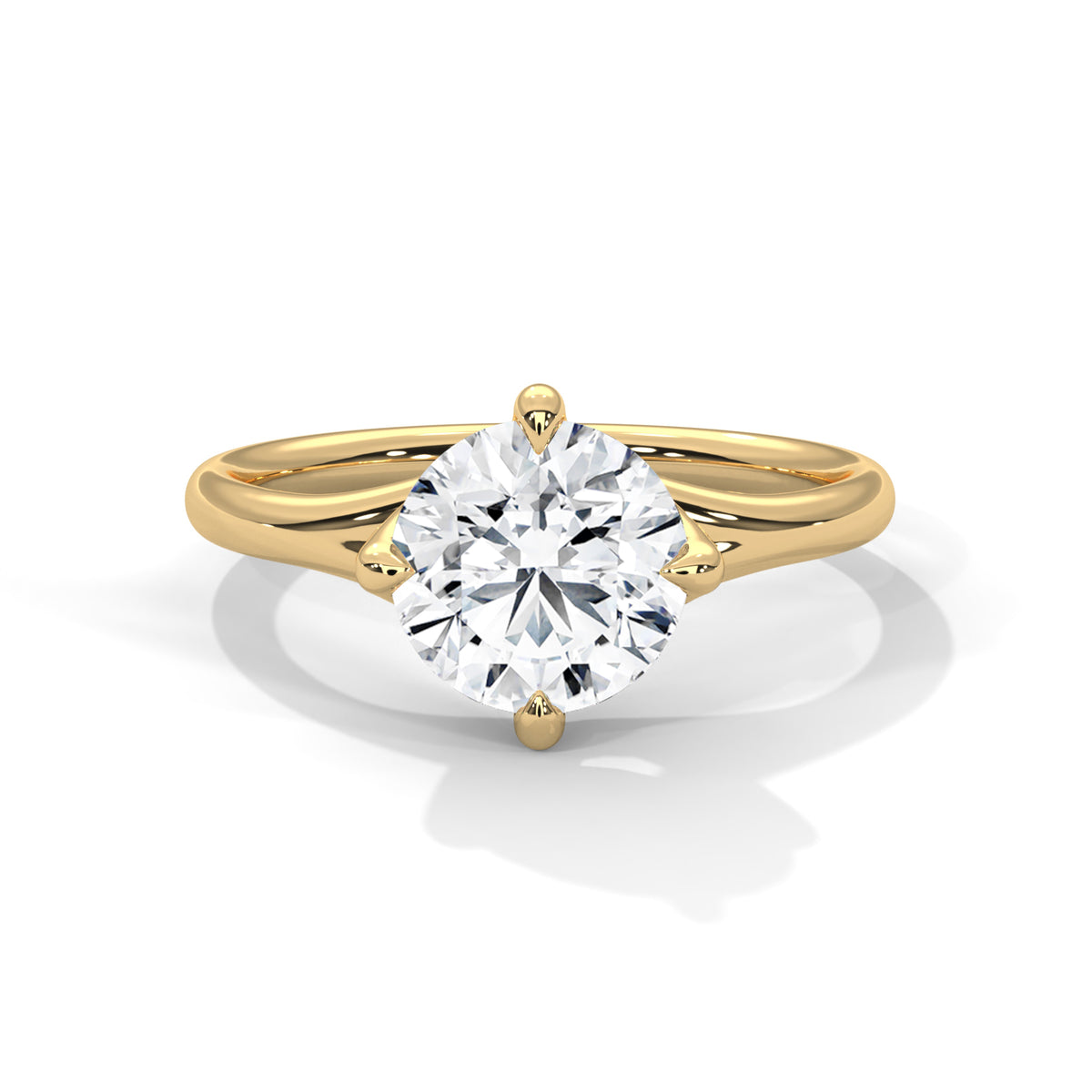 Gold ring with a large diamond on a white background