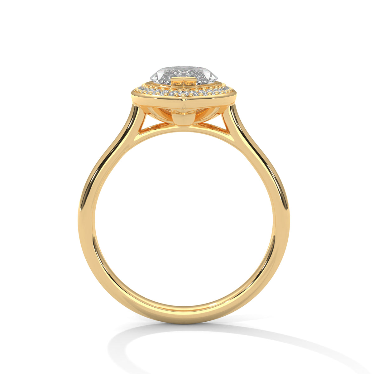 Gold ring with a diamond on a white background