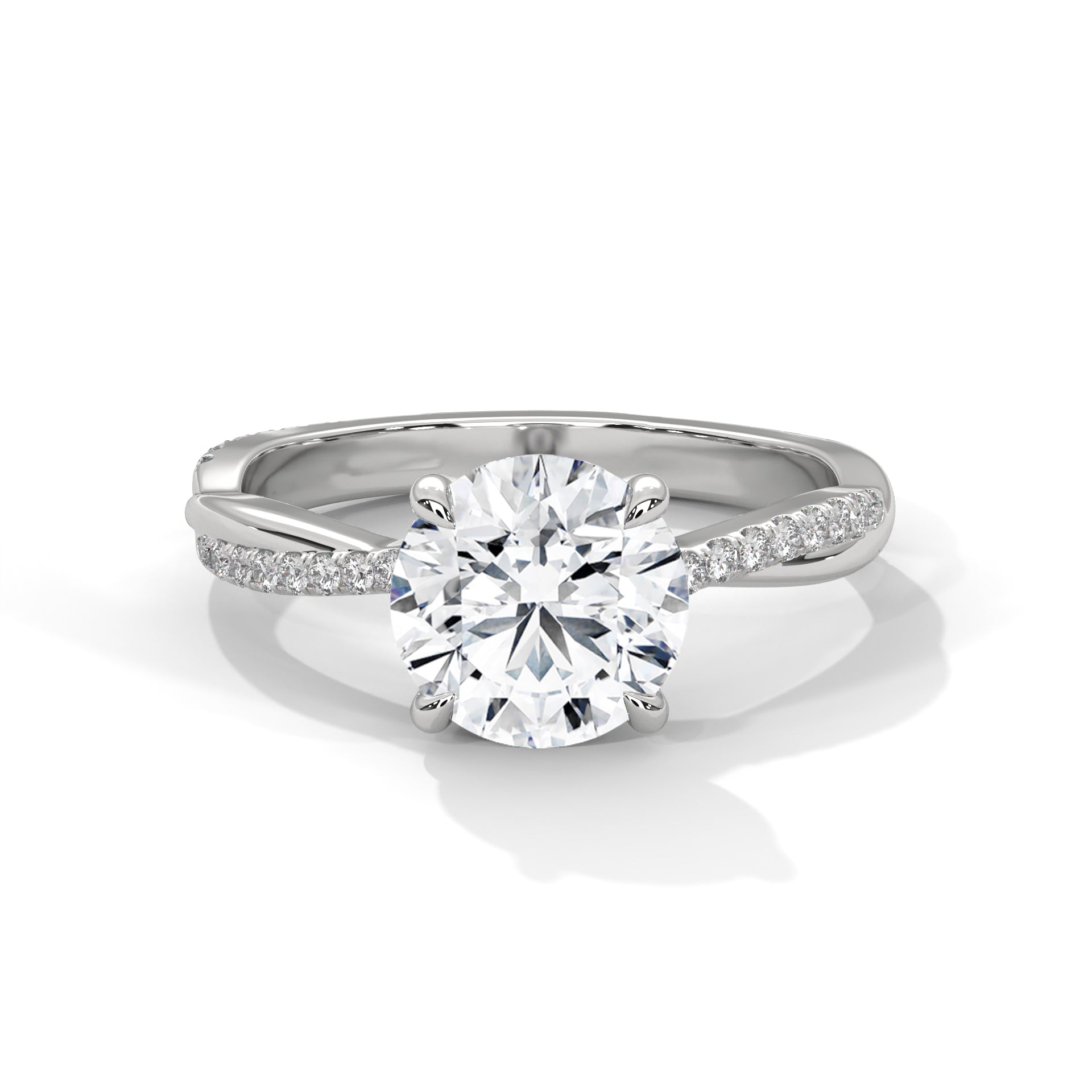 Diamond ring with a white gemstone on a white background