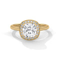 Cushion Cut Lab Grown Diamond Milgrain Halo Engagement Ring