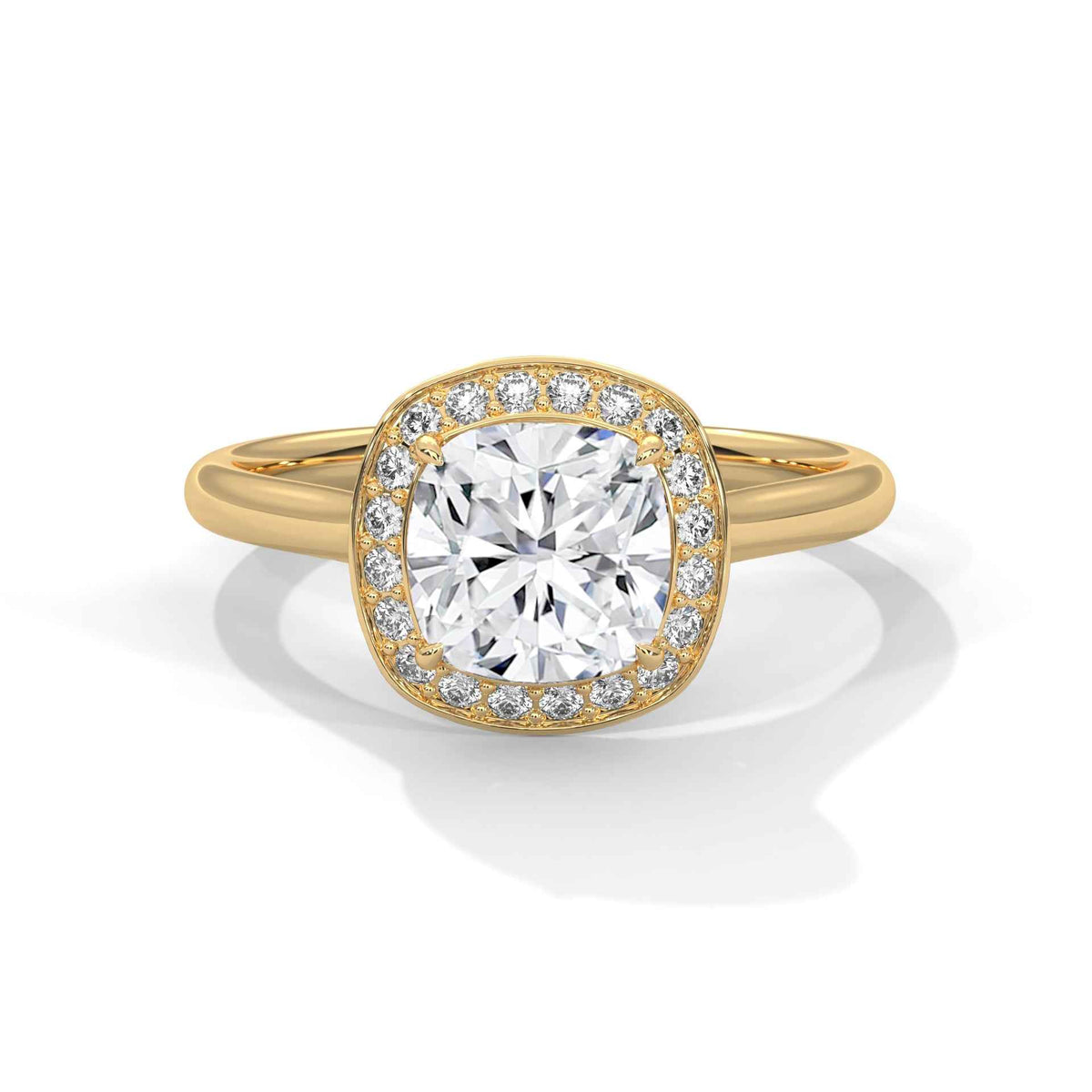 Cushion Cut Lab Grown Diamond Milgrain Halo Engagement Ring