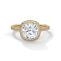Square Cushion Vintage Milgrain Halo Engagement Ring with Pavé Shank