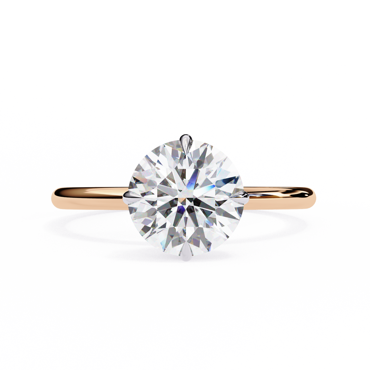Rose gold ring with a large diamond on a white background