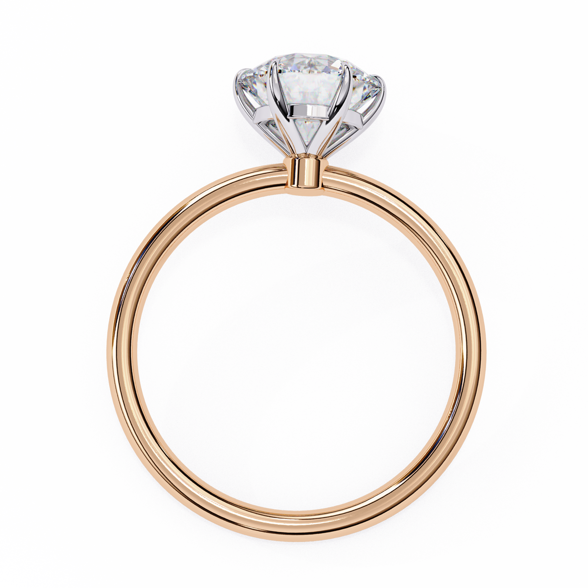 Rose gold ring with a diamond on a white background