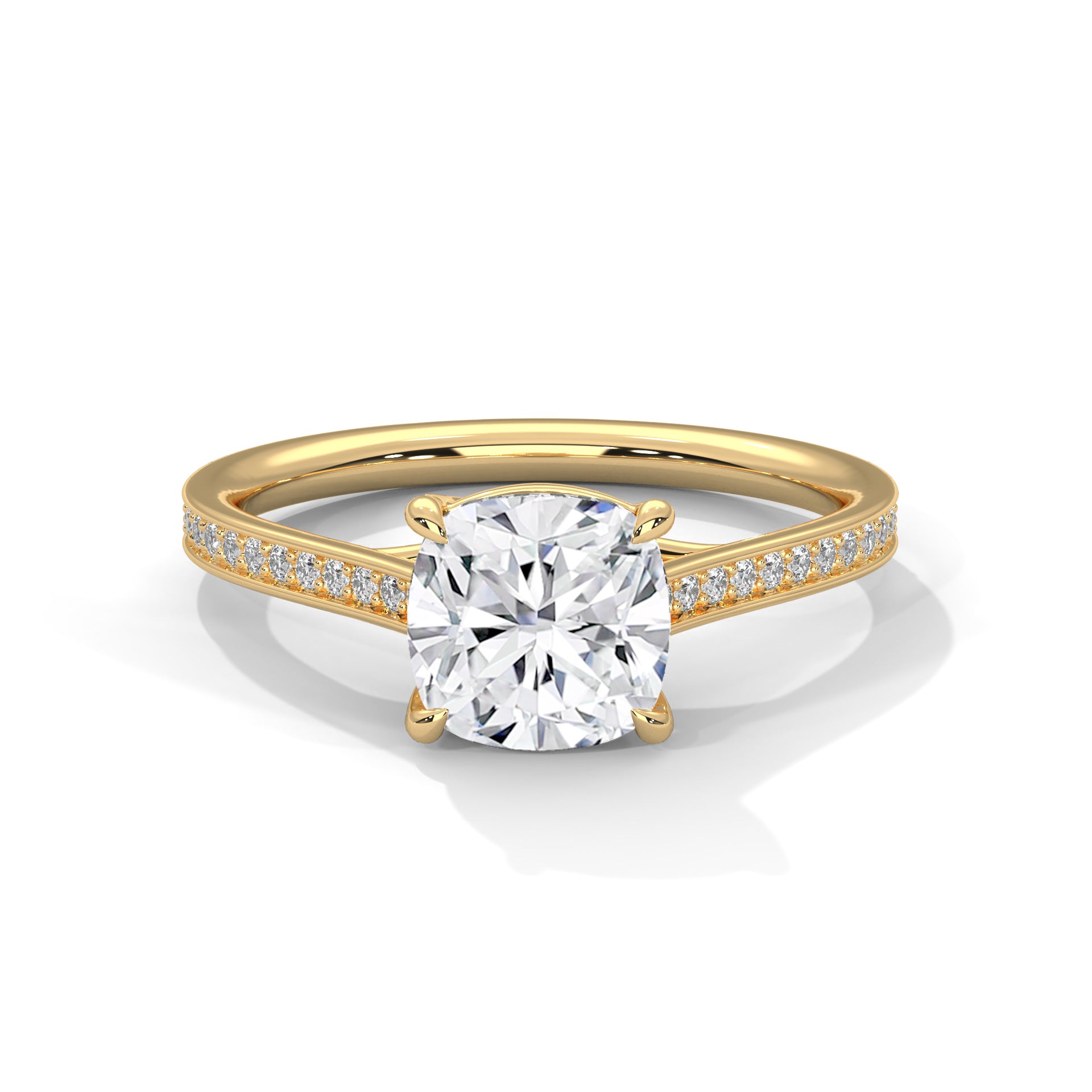 Cushion Cut Pavé Solitaire Engagement Ring