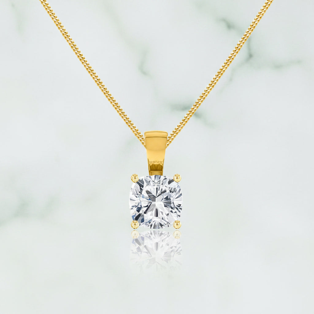 Cushion Cut Lab Diamond 4 Claw Drop Pendant