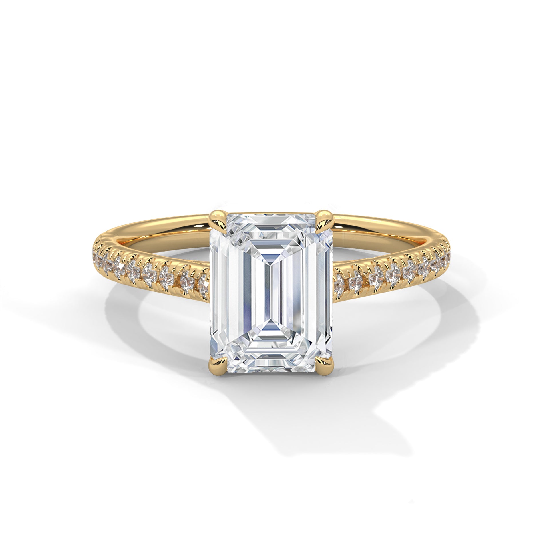Emerald Cut Pavé Solitaire Engagement Ring