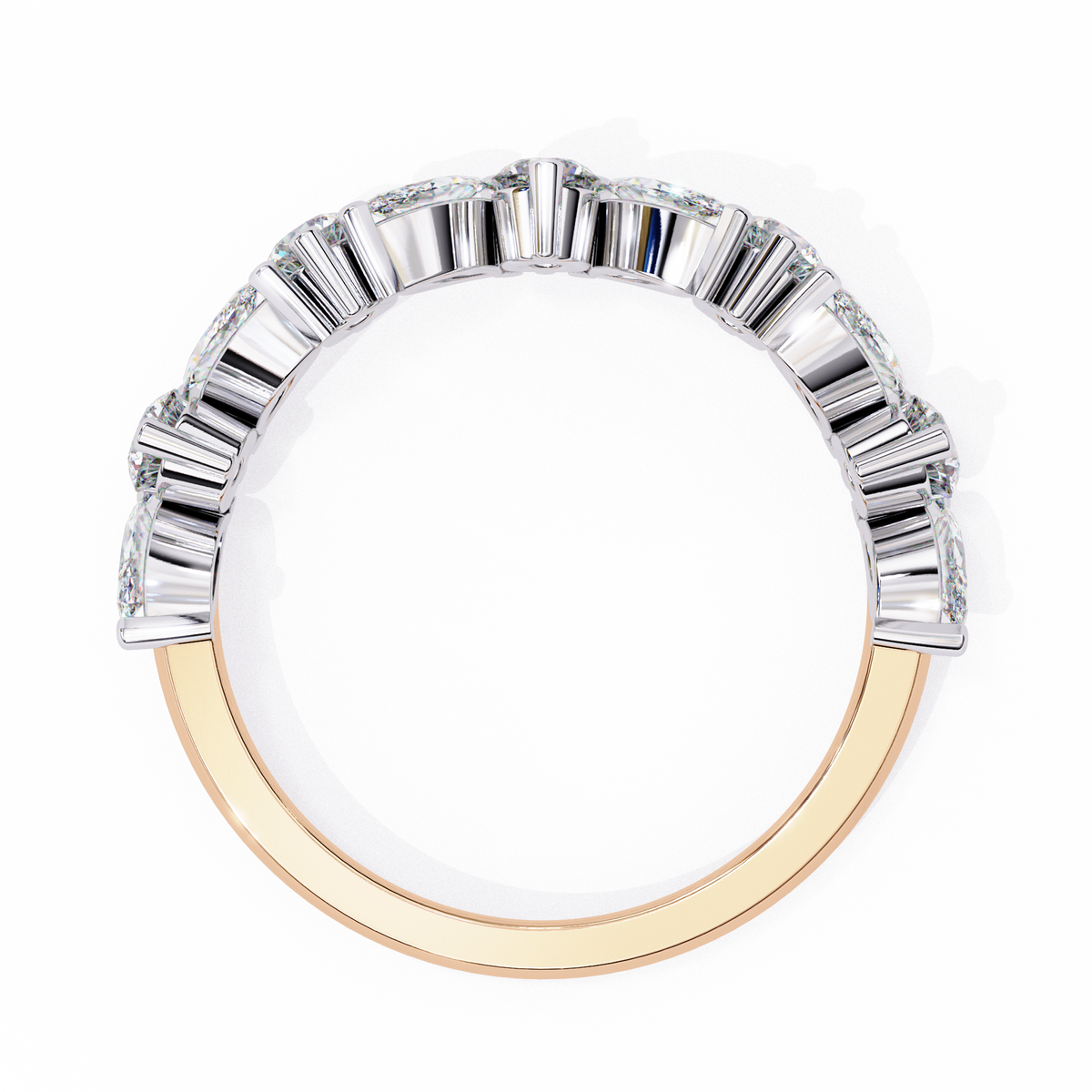 Anillo de diamantes cultivados en laboratorio con cortes marquesa y redondos alternados, 0.90 CT