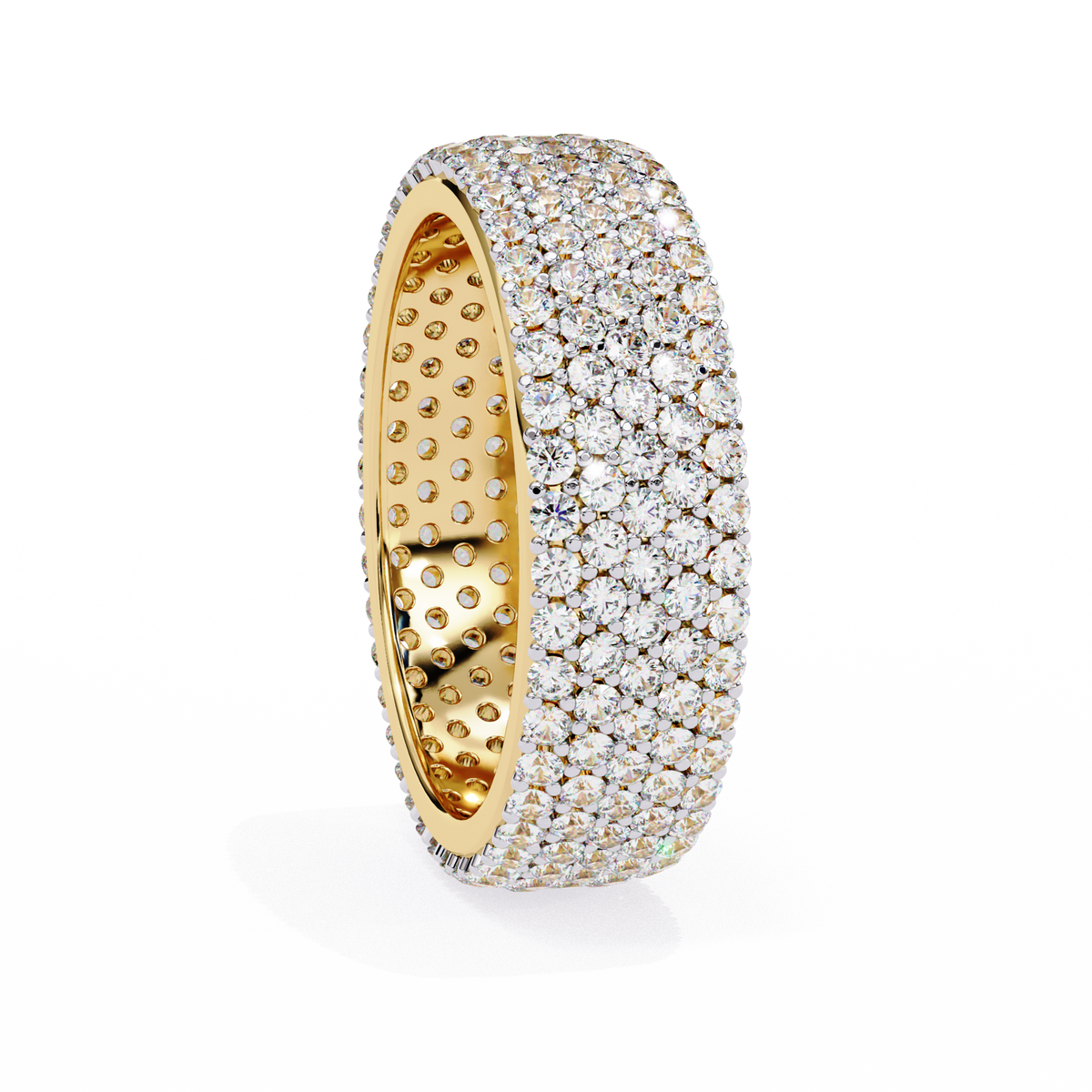 Gold ring with diamond accents on a white background