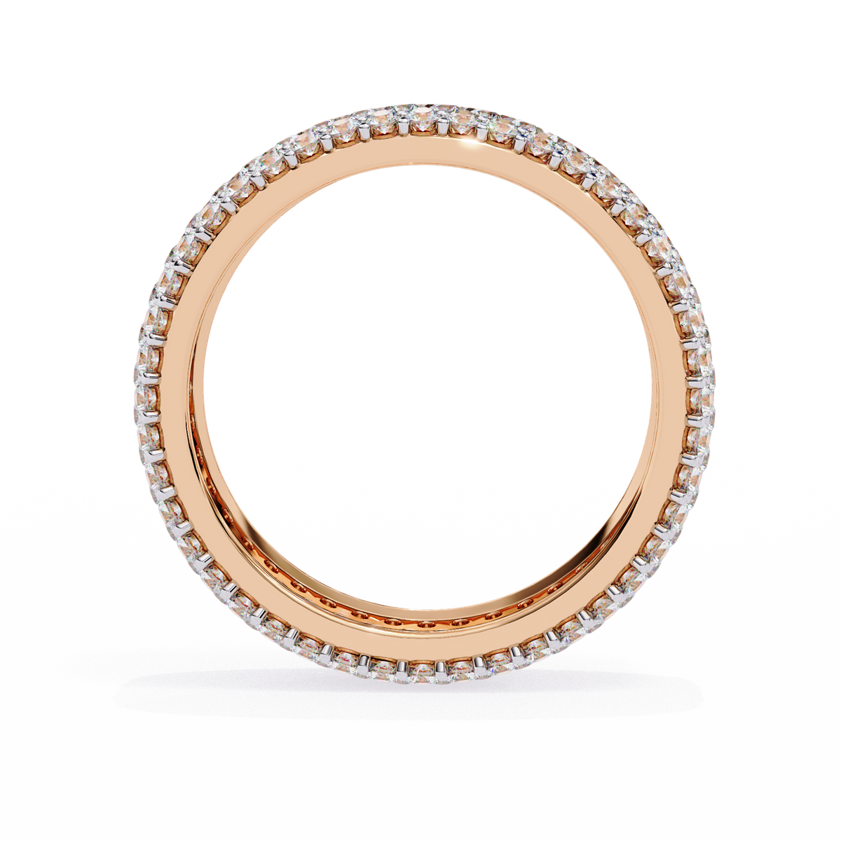Rose gold ring with diamonds on a white background