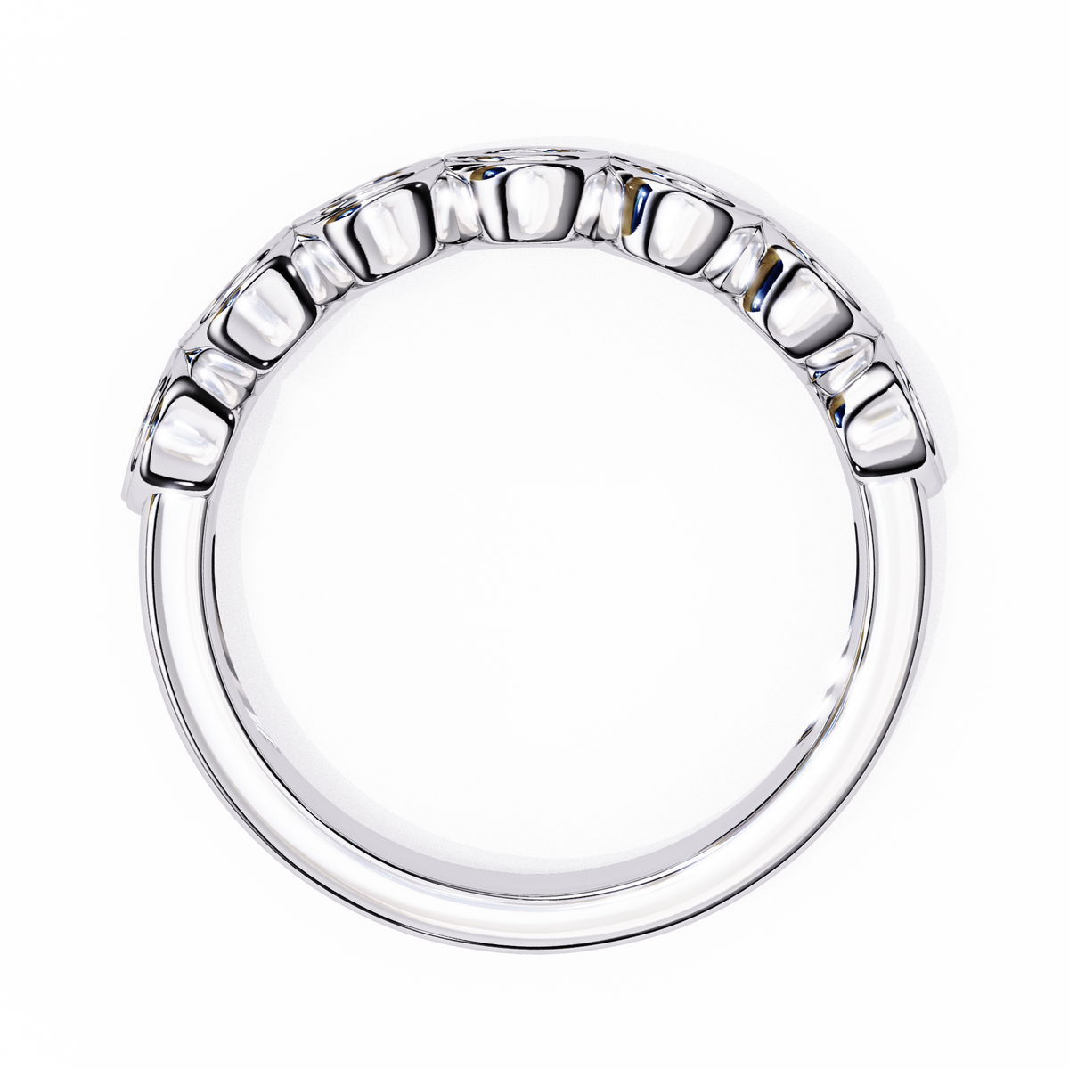 Silver ring with small stones on a white background