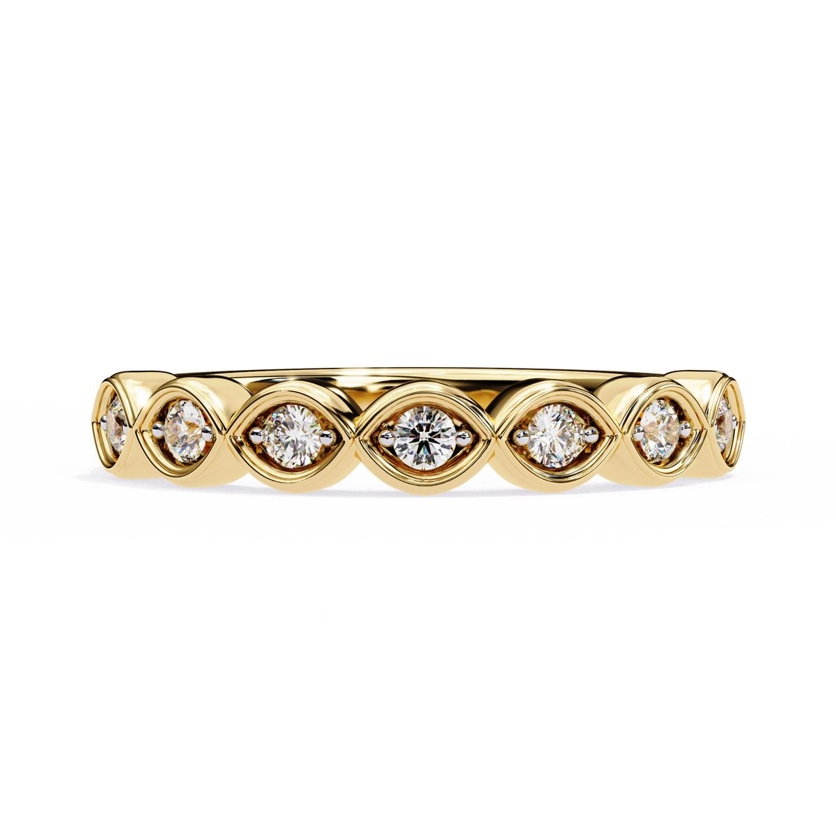 Round Cut Lab Grown Diamond Bezel Set Scalloped Band 0.21 CT