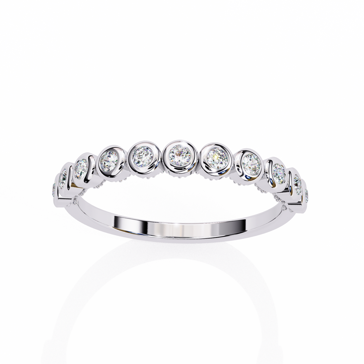 Silver ring with small diamonds on a white background