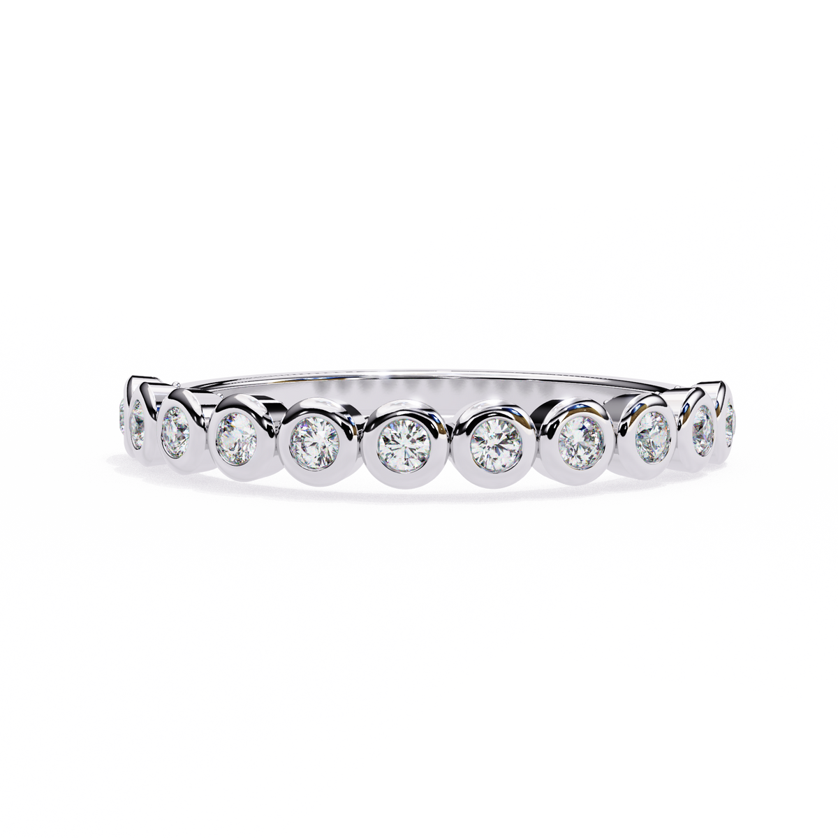 Silver ring with small diamonds on a white background