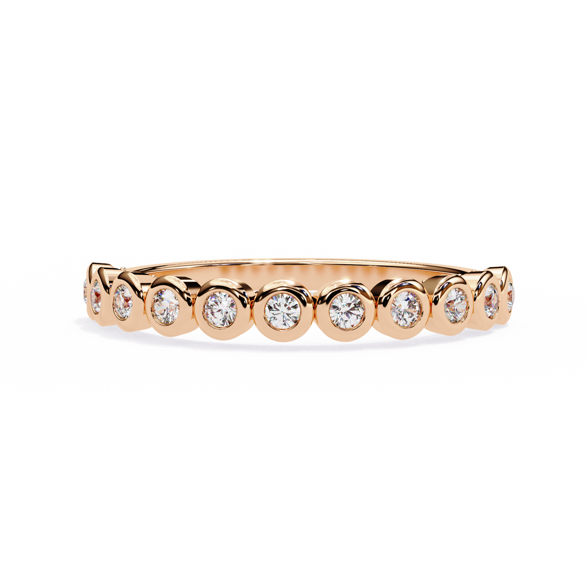 Rose gold ring with diamonds on a white background