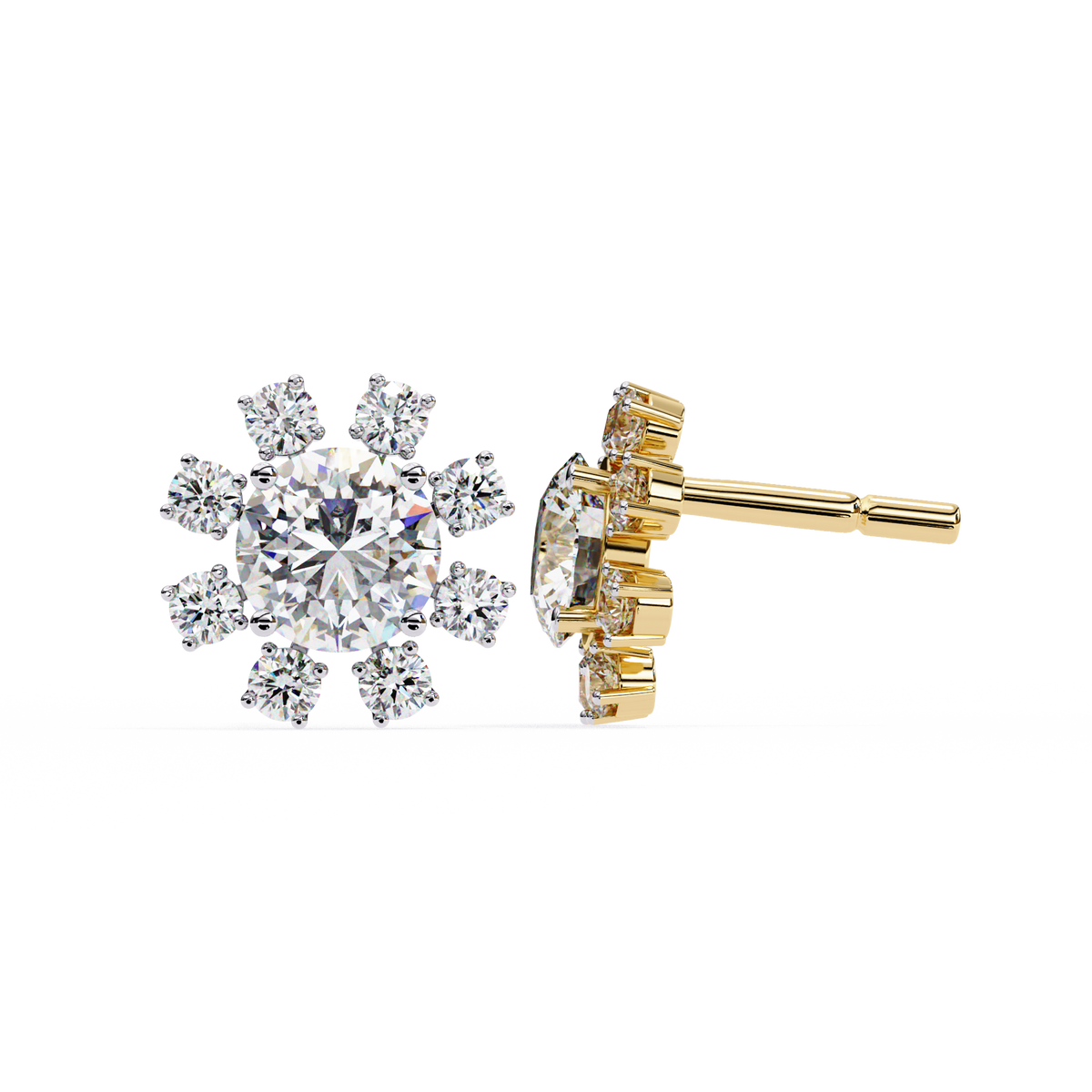Round Lab Grown Diamond Floral Halo Stud Earrings  1.22 CT